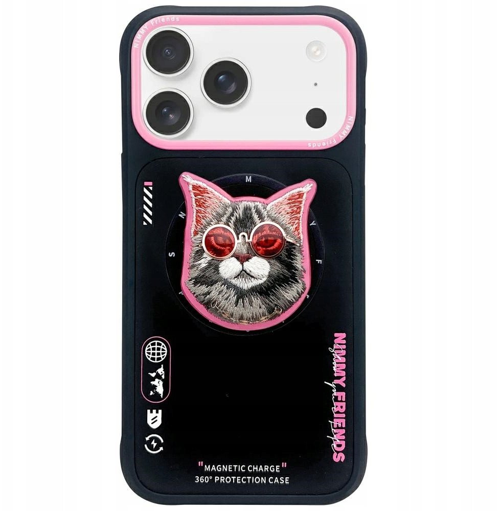 Etui Nimmy Glasses Cool Cat MagSafe do iPhone 17 Pro Max czarno różowy 1