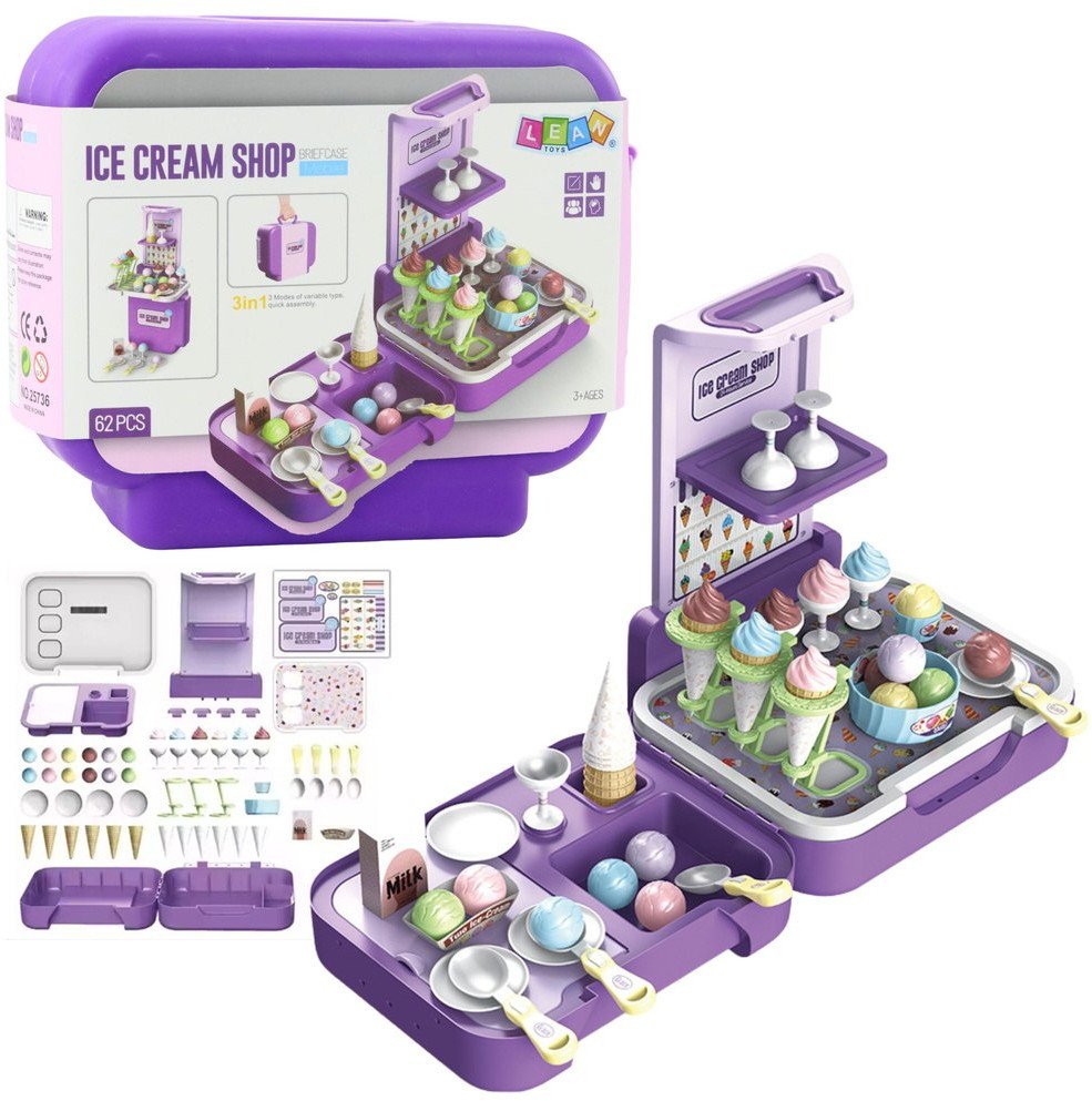 Zestaw Walizka Z Lodami Mobilny Sklepik Lodziarnia Kuchnia 3w1 62 el. LEAN Toys 1