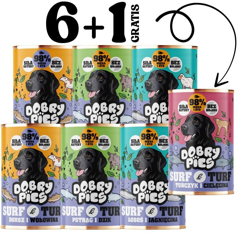 Dobry Pies mix smaków 6x400g + 400g GRATIS 1