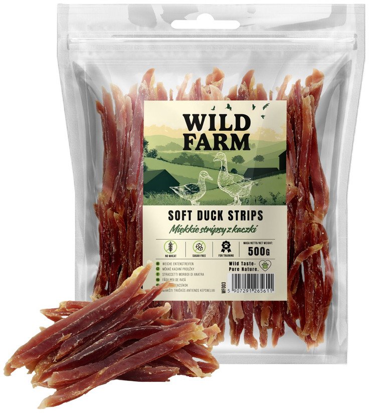 WILD FARM Miękkie stripsy z kaczki 500g przysmak dla psa 1