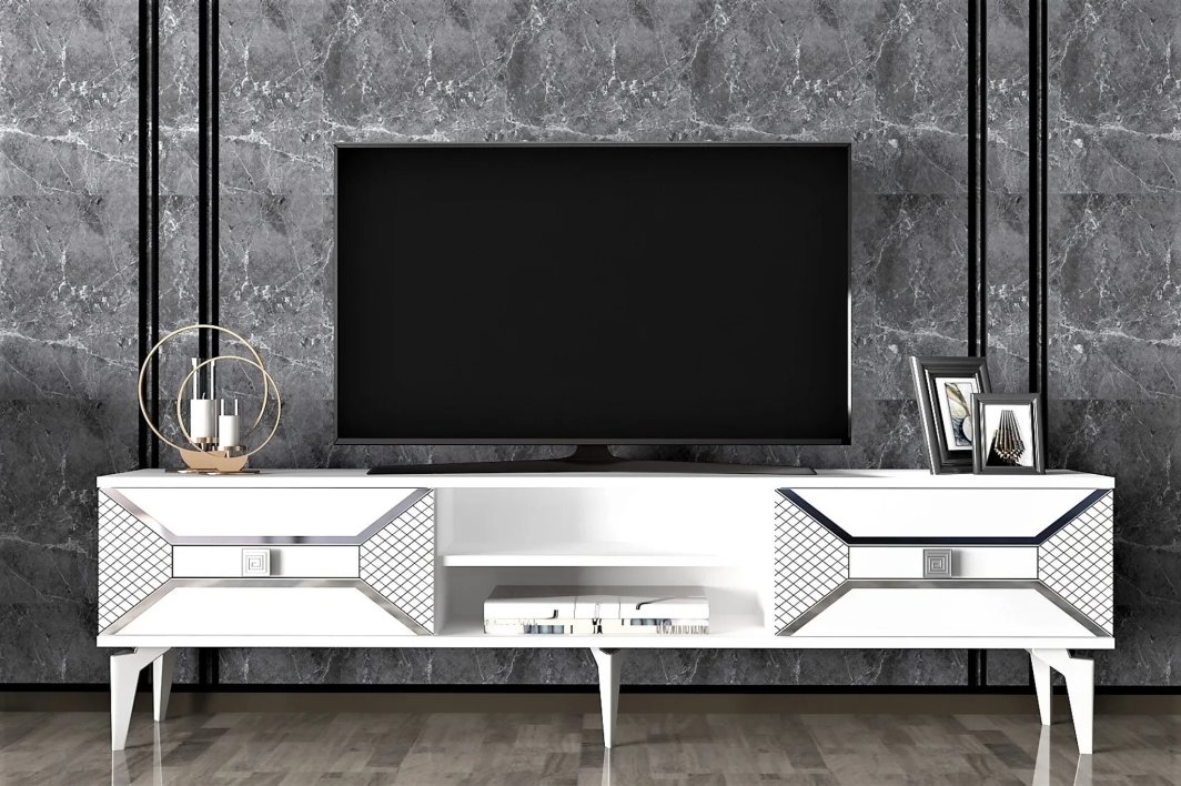TV staliukas Kalune Design Yumedi, baltas/sidabrinis 1