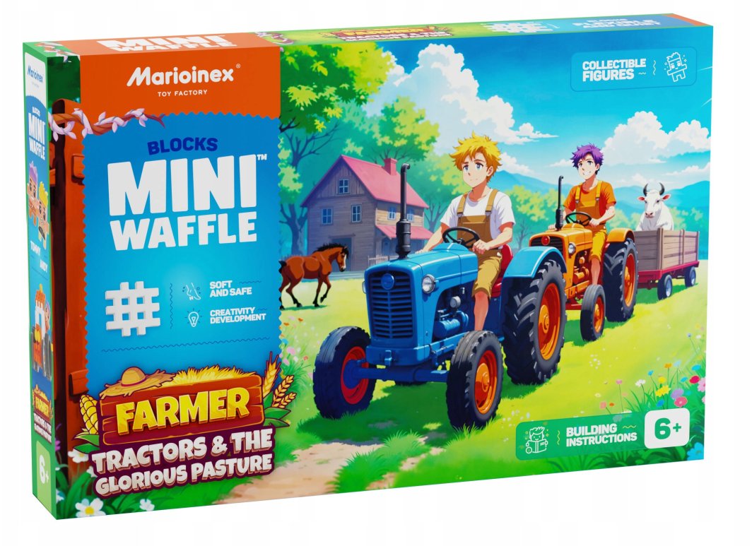 Marioinex Mini Waffle Farmer Traktory i wypasiona łąka 110 elementów (907535) 1