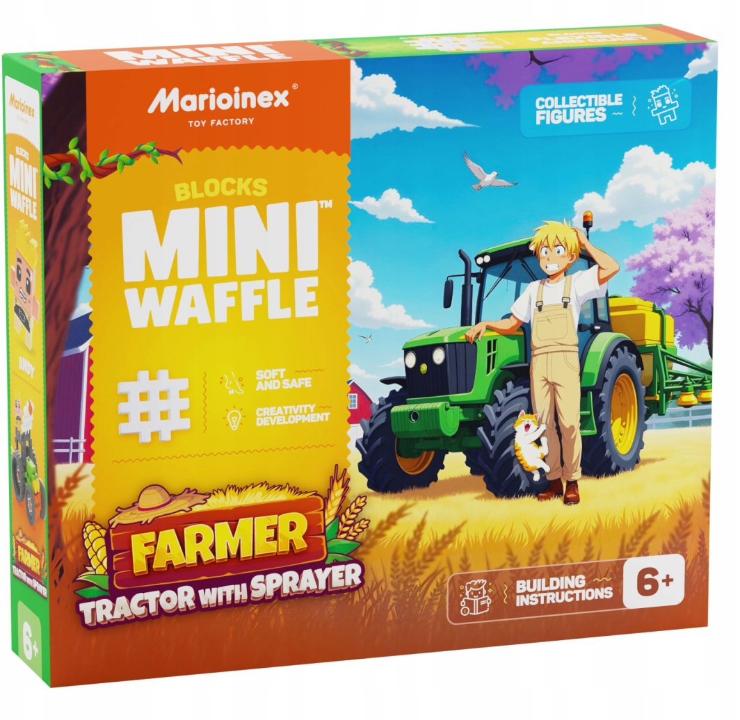 Marioinex Klocki konstrukcyjne Mini Waffle Farmer Traktor z opryskiwaczem 50 elementów (907498) 1