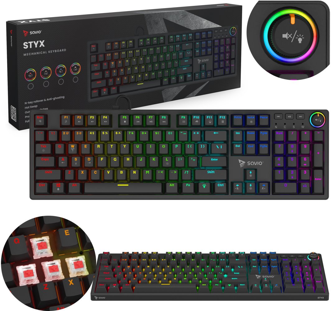SAVIO STYX Klawiatura mechaniczna Outemu Red, Hot Swap, RGB 1