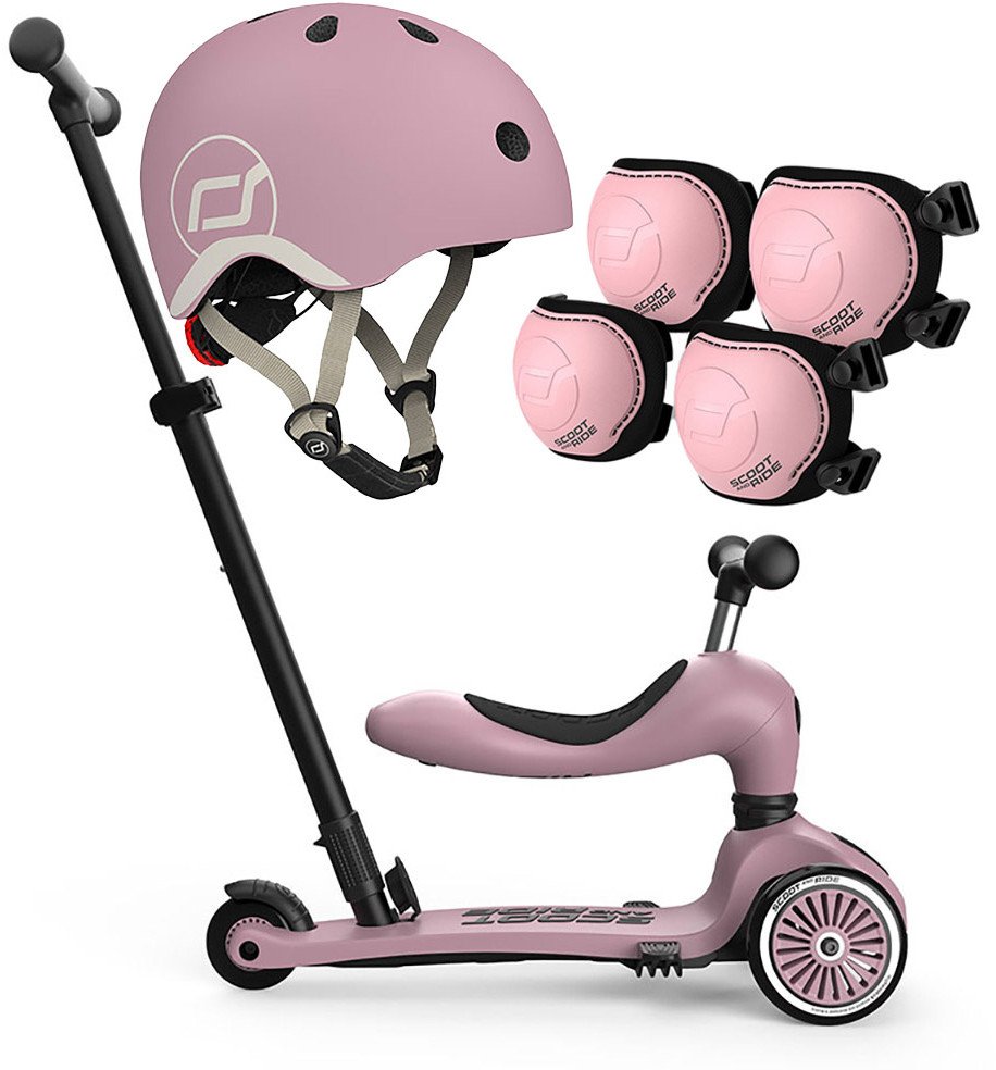 Zestaw: Scoot and Ride HK1 Push and Go 2w1 jeździk i hulajnoga dla dzieci 1-5 lat, kolor: Wildberry + kask rozm. XXS-S + ochraniacze ROSE XXS 1