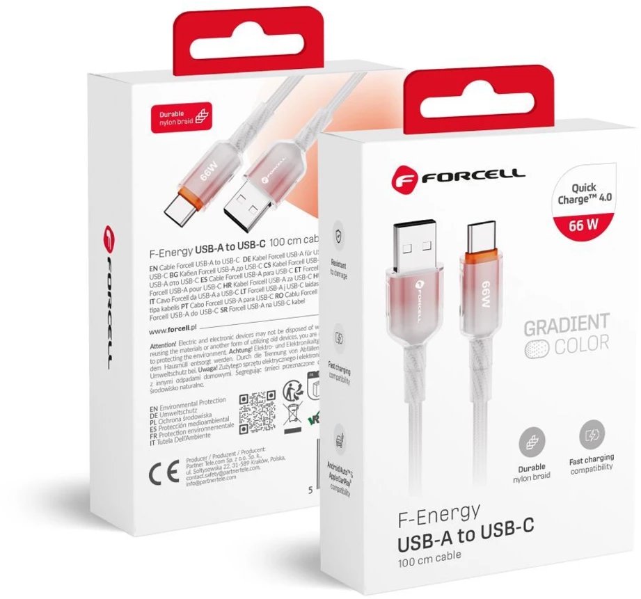 Kabel USB A do USB C Forcell F-Energy QC4.0 3A 66W Gradient 1 m C352 biały 1