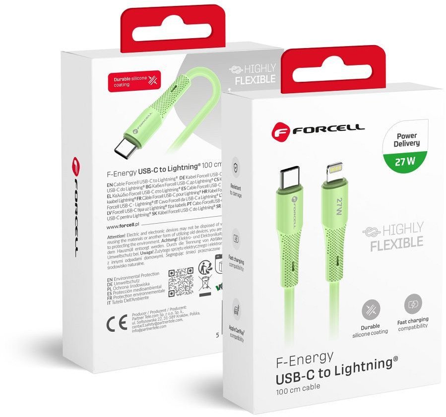 Kabel USB C do Lightning Forcell F-Energy PD 3A 27W Silicone 1 m C346 zielony 1