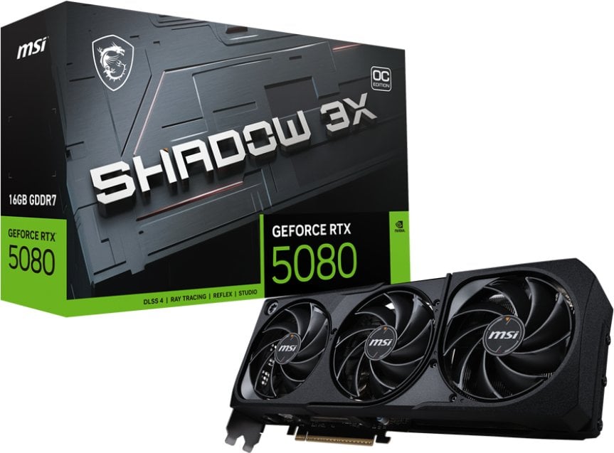 MSI GeForce RTX 5080 16G SHADOW 3X OC Bulk Pack | NVIDIA | 16 GB | GeForce RTX 5080 | GDDR7 | HDMI ports quantity 1 | PCI Express Gen 5 1