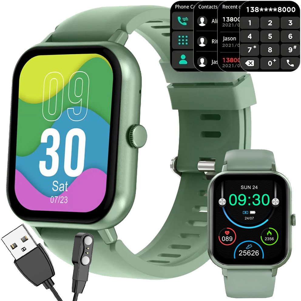 Smartwatch zegarek damski męski gumowy pasek sport bluetooth rozmowy zieleń 1