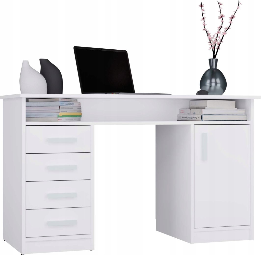BIURKO ADA BIAŁE 125 Cm 4 Szuflady Szafka Półki Do Biura Pokoju Na Laptop 1