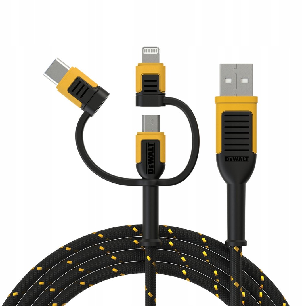 Kabel USB Dewalt USB-A - USB-C + microUSB + Lightning 1.8 m Czarny (DXMA131-1356-DWG) 1