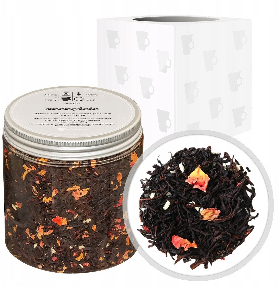 Czarna herbata mieszanka SZCZĘŚCIE malina płatki róży kokos 120g - sypana liściasta herbata PREMIUM Cup&You 1