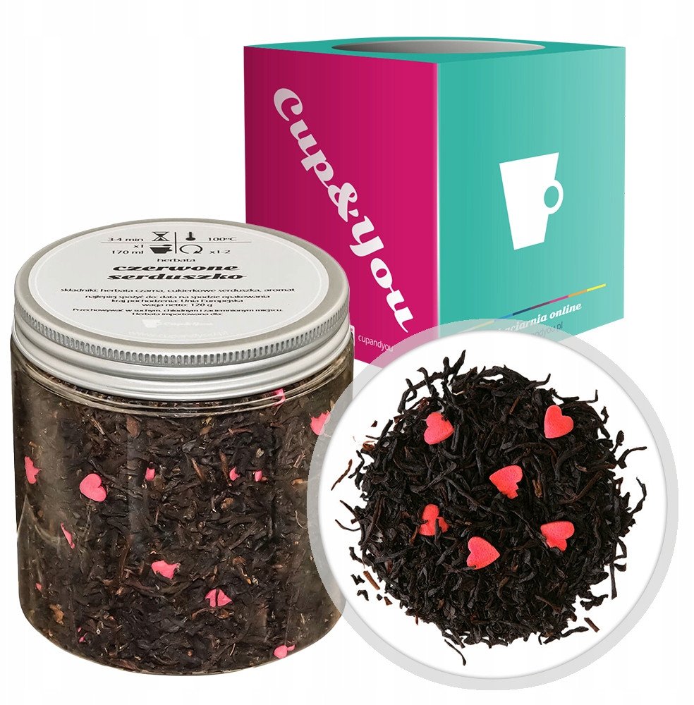 Herbata czarna CZERWONE SERDUSZKO cukierkowe serduszka na prezent - sypana liściasta herbata PREMIUM Cup&You 1