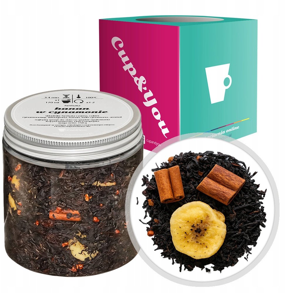 Herbata czarna BANAN W CYNAMONIE winogrona banan laski cynamonu na prezent - sypana liściasta herbata PREMIUM Cup&You 1