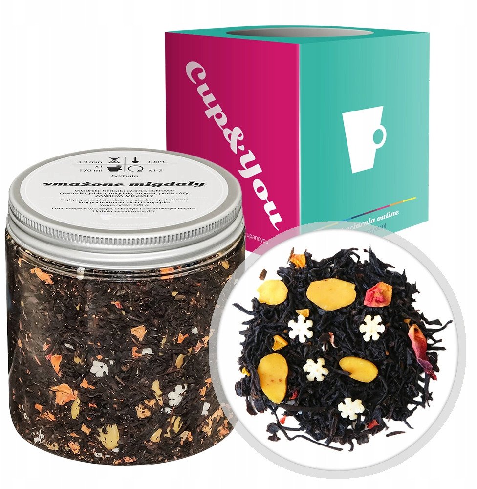 Herbata czarna SMAŻONE MIGDAŁY jabłka migdały płatki róży na prezent 120g - sypana liściasta herbata PREMIUM Cup&You 1