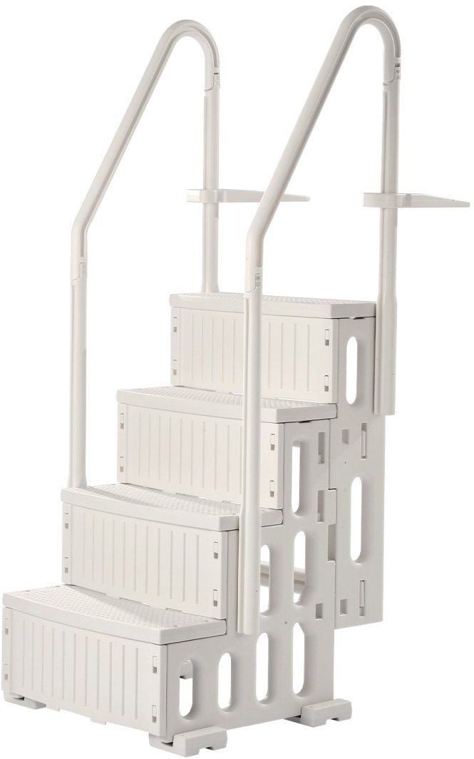 Drabinka basenowa biała 4-stopniowa 122137 cm z poręczami 180 kg 1