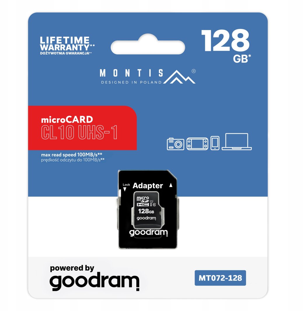 Karta pamięci microSD 128GB CL10+adapter MT072-128 Montis by Goodram 1