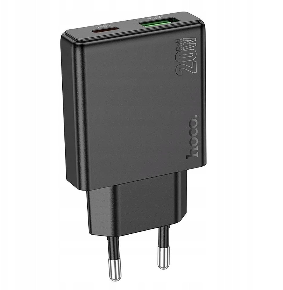 Ładowarka sieciowa do telefonu Hoco Slim USB A + USB C QC3.0 PD 3A 20W N38 czarna 1