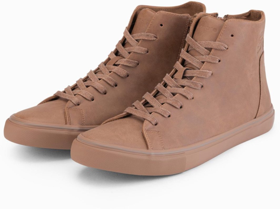 Wysokie męskie trampki z matową fakturą i wytłaczanym logo   jasnobrązowa V3 OM-FOTH-0185 45 1