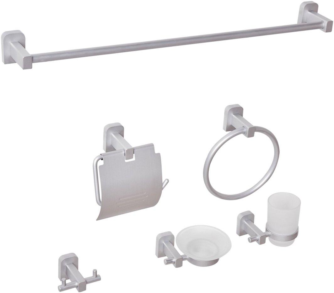Zestaw akcesoriów toaletowych 6 elementów POCONE Z uchwytami i haczykami na ręczniki Srebrny