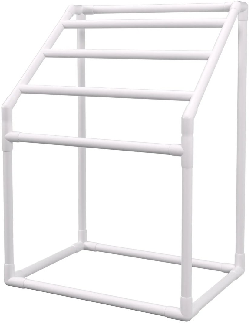 Wieszak na ręczniki basenowe 5 ramion stojący PVC z klipsami i koszem