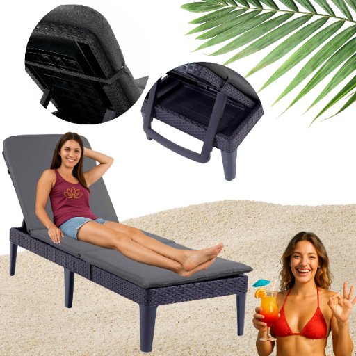 Leżak ogrodowy Keter Jaipur grafit z poduszką Bazkar Premium S49 1