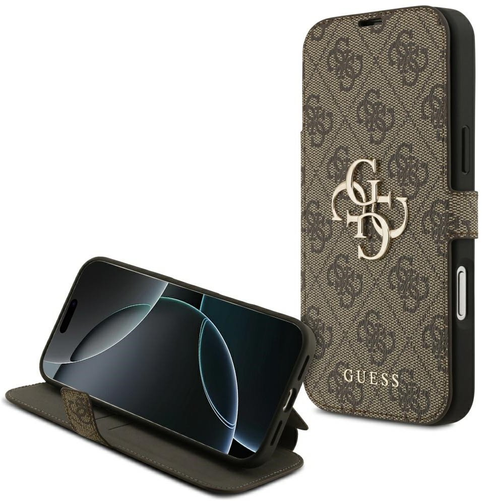 Guess Etui Book 4G Metal Logo do iPhone 17 Pro Max brązowy