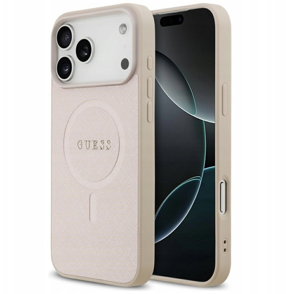 Guess Etui Saffiano Classic Logo MagSafe do iPhone 17 Pro Max różowy