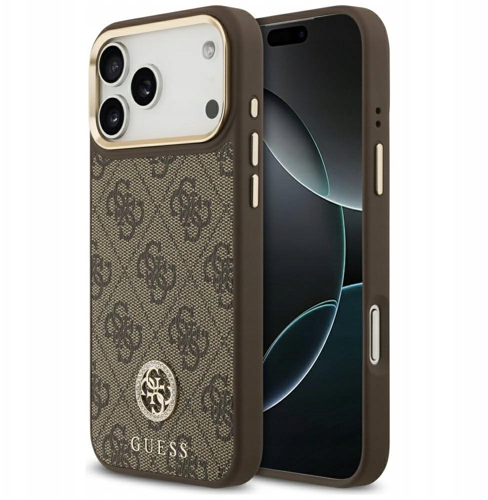 Guess Etui 4G Strass Logo MagSafe do iPhone 17 Pro Max brązowy