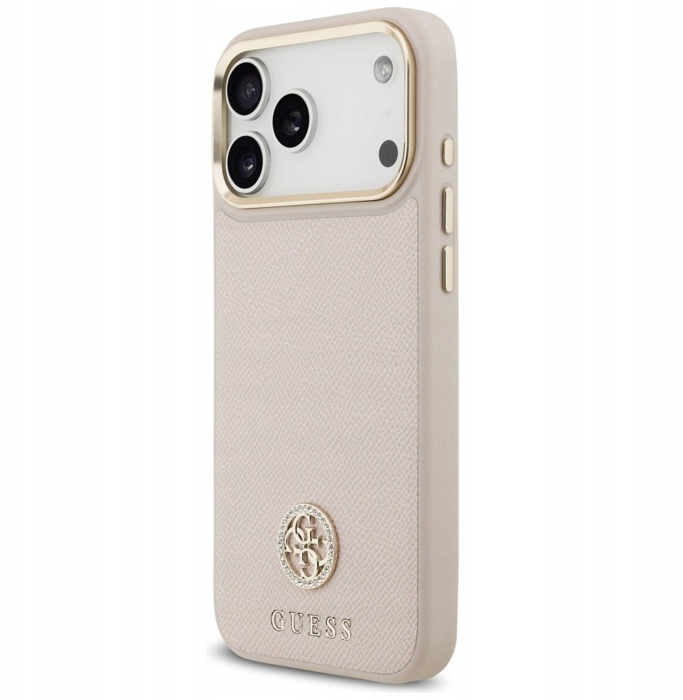 Guess Etui Grained Strass Logo MagSafe do iPhone 17 Pro Max różowy
