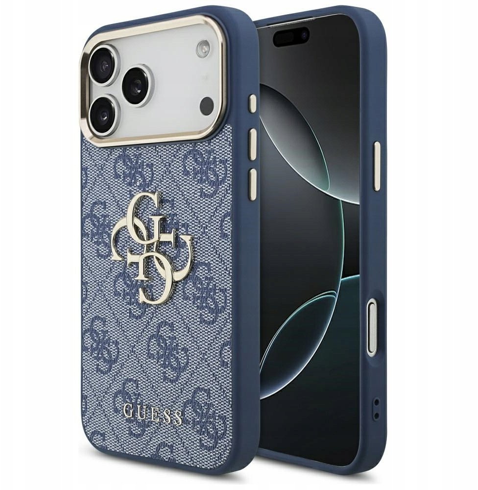 Etui Guess 4G Big 4G Classic Logo do iPhone 17 Pro Max niebieski złoty
