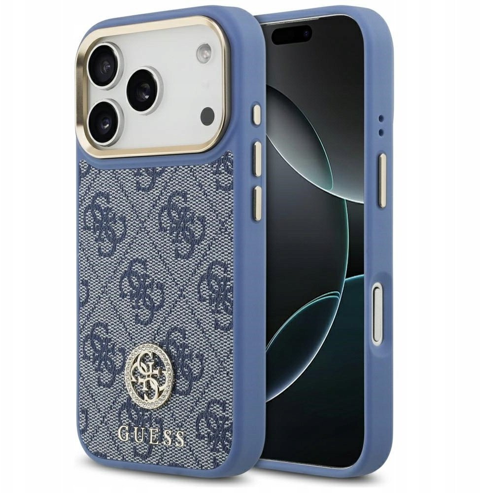 Etui Guess 4G Strass Logo MagSafe do iPhone 17 Pro niebieski