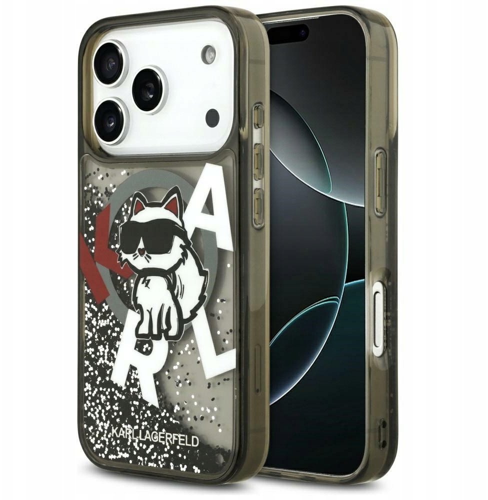 Etui Karl Lagerfeld Liquid Glitter Choupette Logo MagSafe do iPhone 17 Pro Max czarny