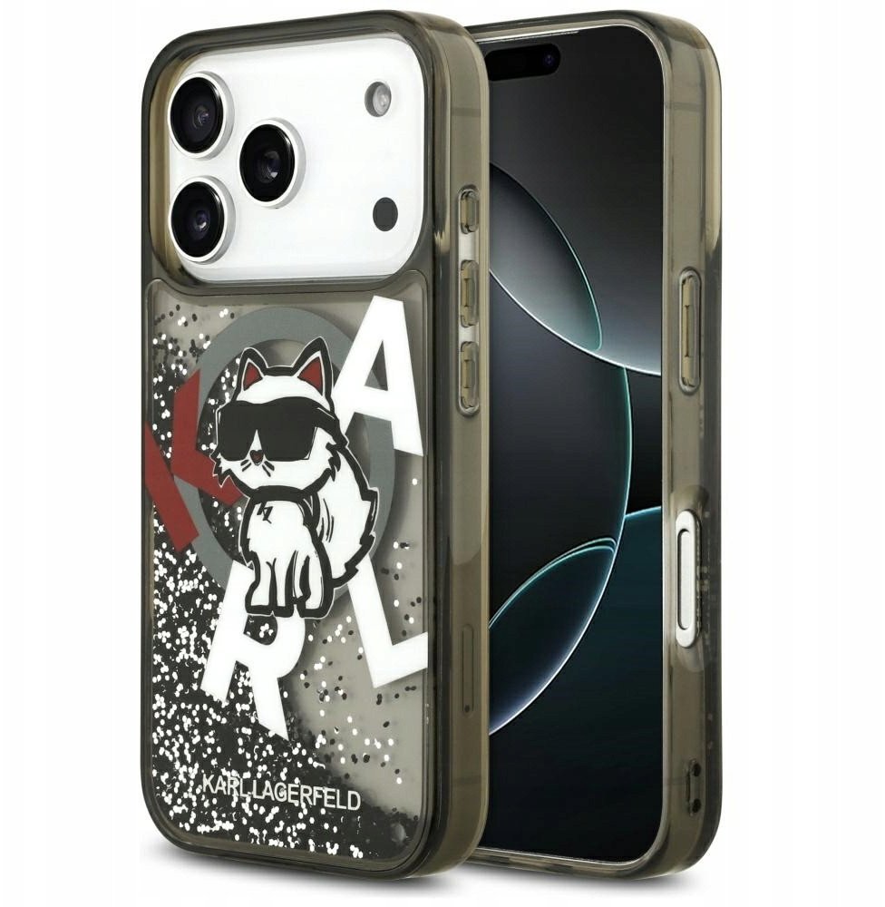 Etui Karl Lagerfeld Liquid Glitter Choupette Logo MagSafe do iPhone 17 Pro czarny