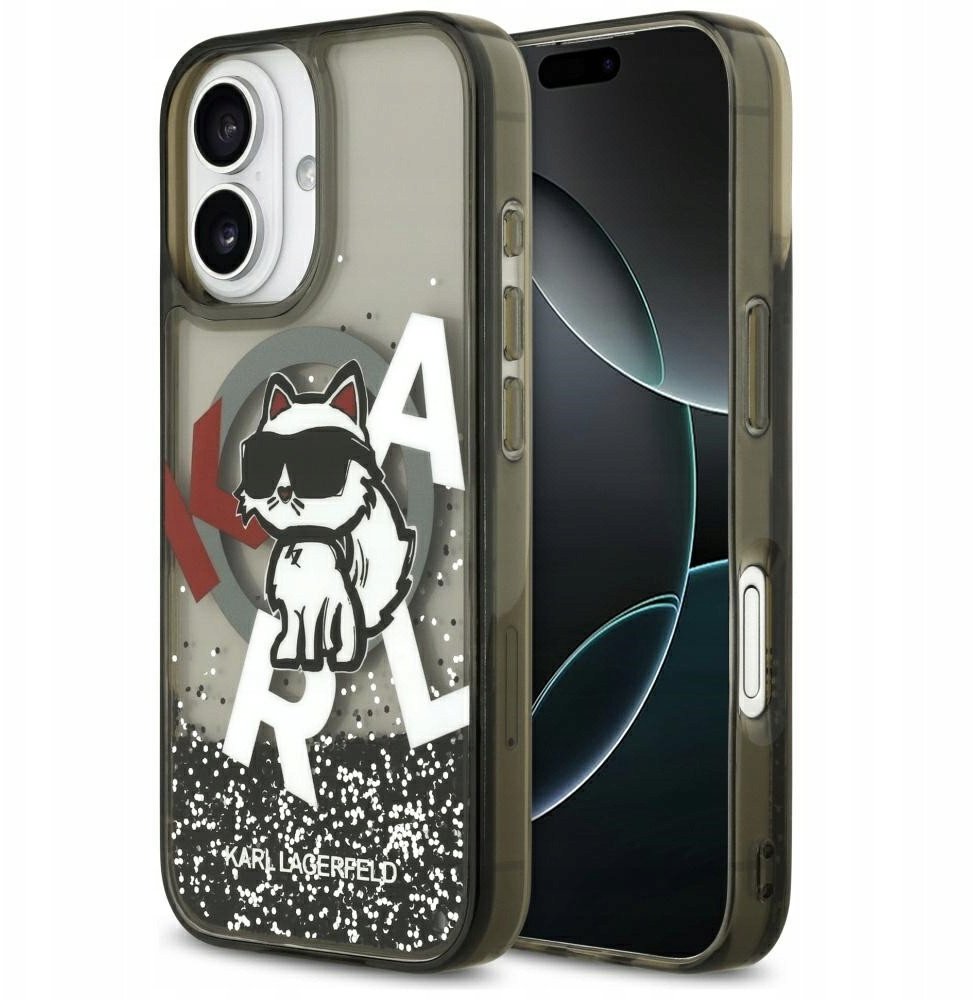 Etui Karl Lagerfeld Liquid Glitter Choupette Logo MagSafe do iPhone 17 czarny