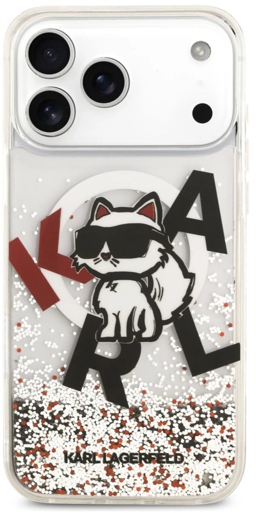 Etui Karl Lagerfeld Liquid Glitter Choupette Logo MagSafe do iPhone 17 Pro Max przezroczysty