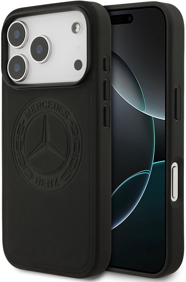 Etui Mercedes Leather Vintage Logo MagSafe do iPhone 17 Pro czarny
