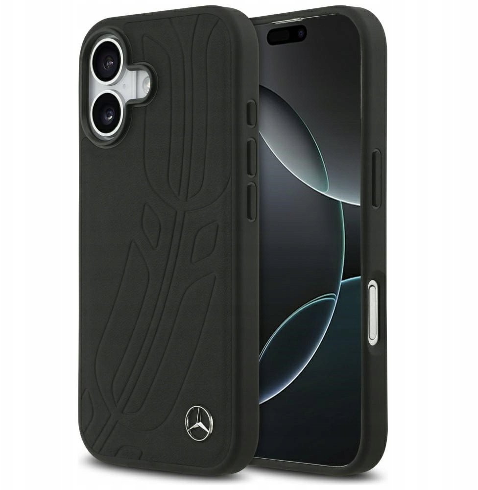 Etui Mercedes Leather Large Laurel Leave MagSafe do iPhone 17 czarny