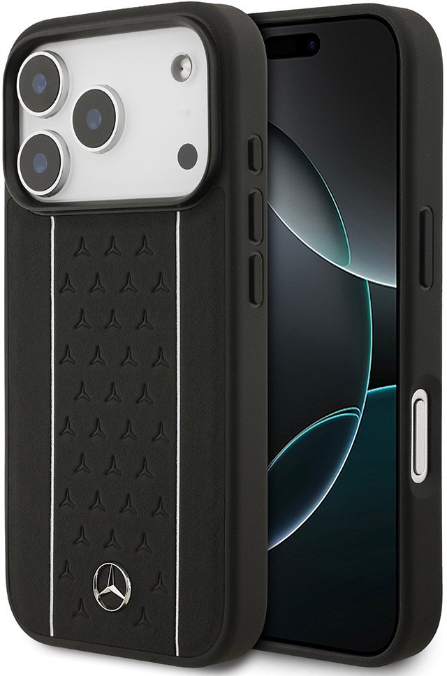 Etui Mercedes Leather Star Pattern Stripes MagSafe do iPhone 17 Pro czarny