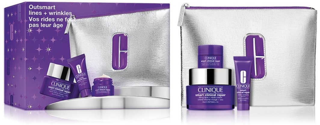 CLINIQUE_SET Outsmart Lines + Wrinkles Smart Clinical™ Repair Wrinke Correcting Serum serum do twarzy korygujący zmarszczki 30ml + Wrinkle Correcting Cream odżywczy krem przeciwzmarszczkowy 15ml + Wrinkle Correcting Eye Cream wypełniający krem 1