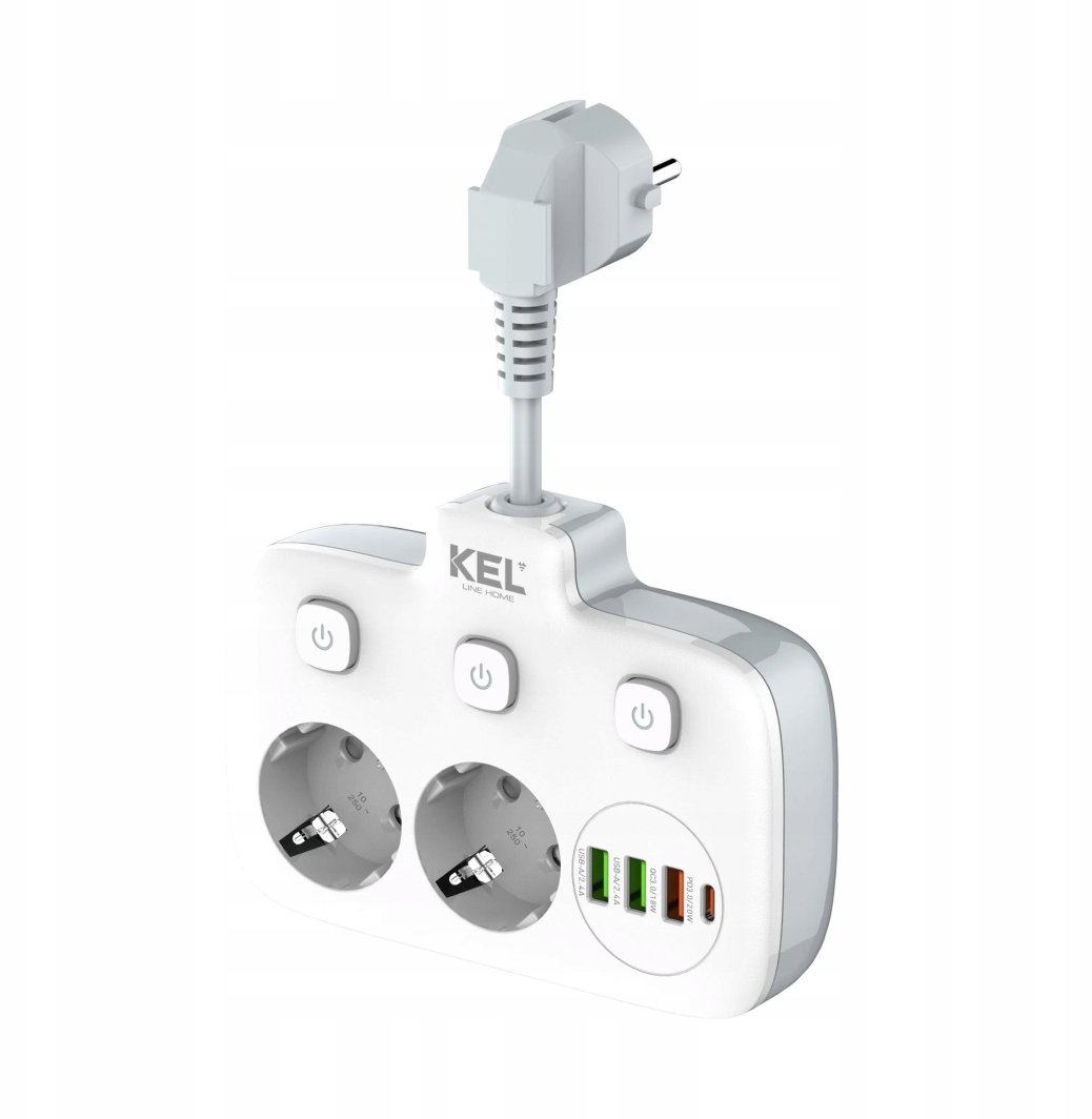 Rozgałęźnik podwójny na kablu z indywidualnymi włącznikami + USB R-273SWS/CA 1