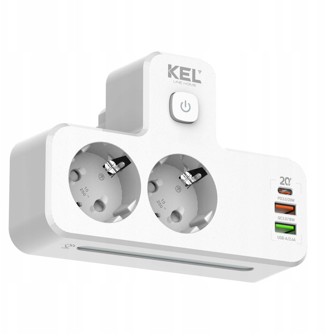 Rozgałęźnik podwójny z włącznikiem i lampką SCHUKO + USB R-270SWS/CA 1