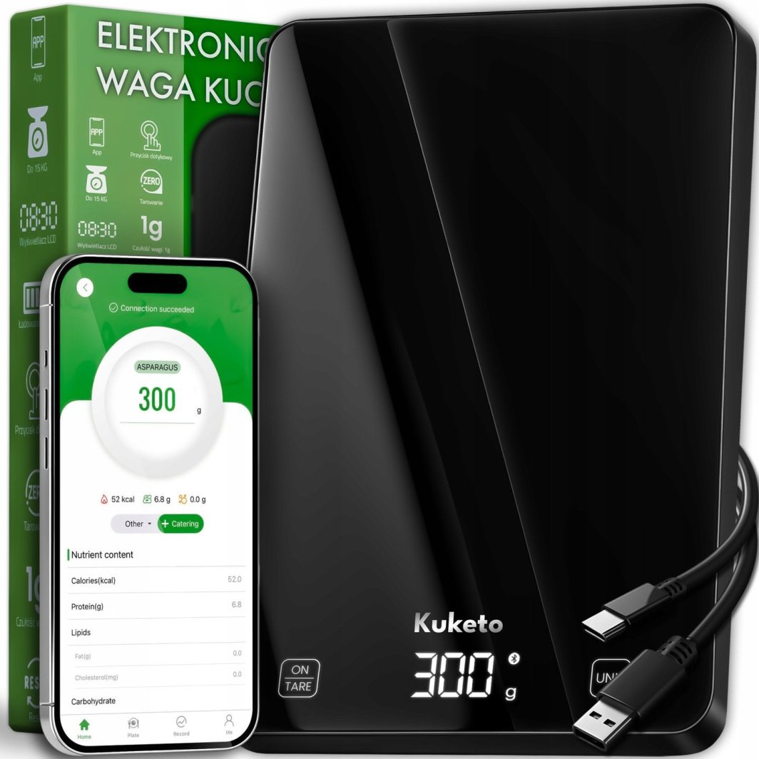 Waga kuchenna Kuketo SMART BLUETOOTH AKUMULATOROWA USB-C czarny 15 kg 1