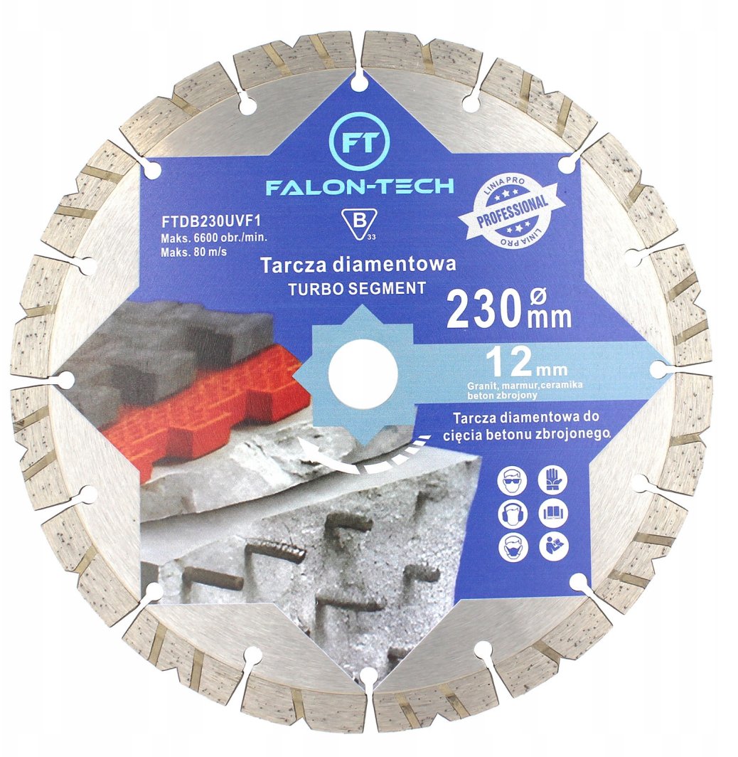 Tarcza diamentowa FALON-TECH 230 mm do betonu zbrojonego kostki cegły 1