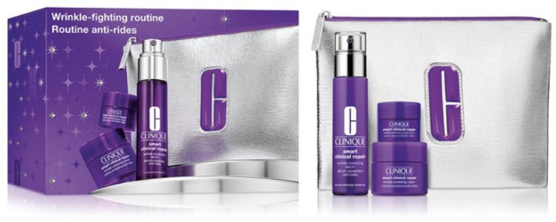 CLINIQUE Wrinkle Fighting Routine Smart Clinical Repair Wrinkle Correcting serum do twarzy 30ml + krem do twarzy 15ml + krem pod oczy 5ml + kosmetyczka 1