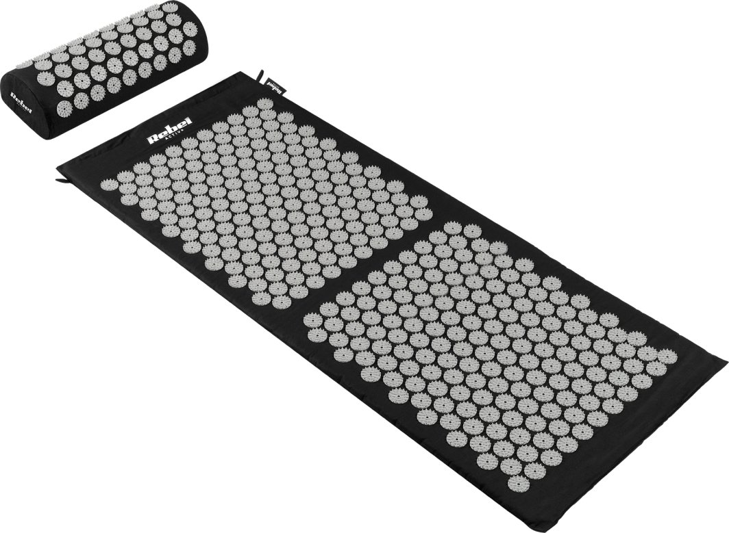 Mata zdrowotna z kolcami do akupresury z poduszką, 110x42cm, XL, szare kolce, Rebel Active 1