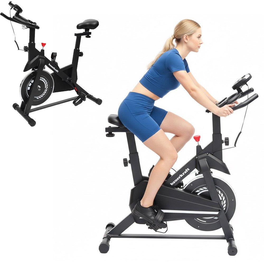 Rower treningowy cardio domowy stacjonarny Bauerkraft koło zamachowe 4kg biały 1