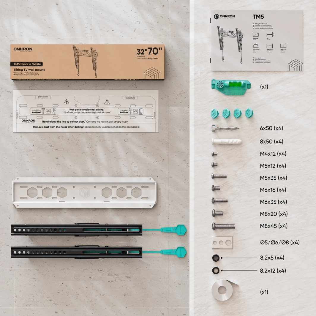 TV SET ACC WALL MOUNT /32-70"/BLACK/WHITE TM5-BW ONKRON 1
