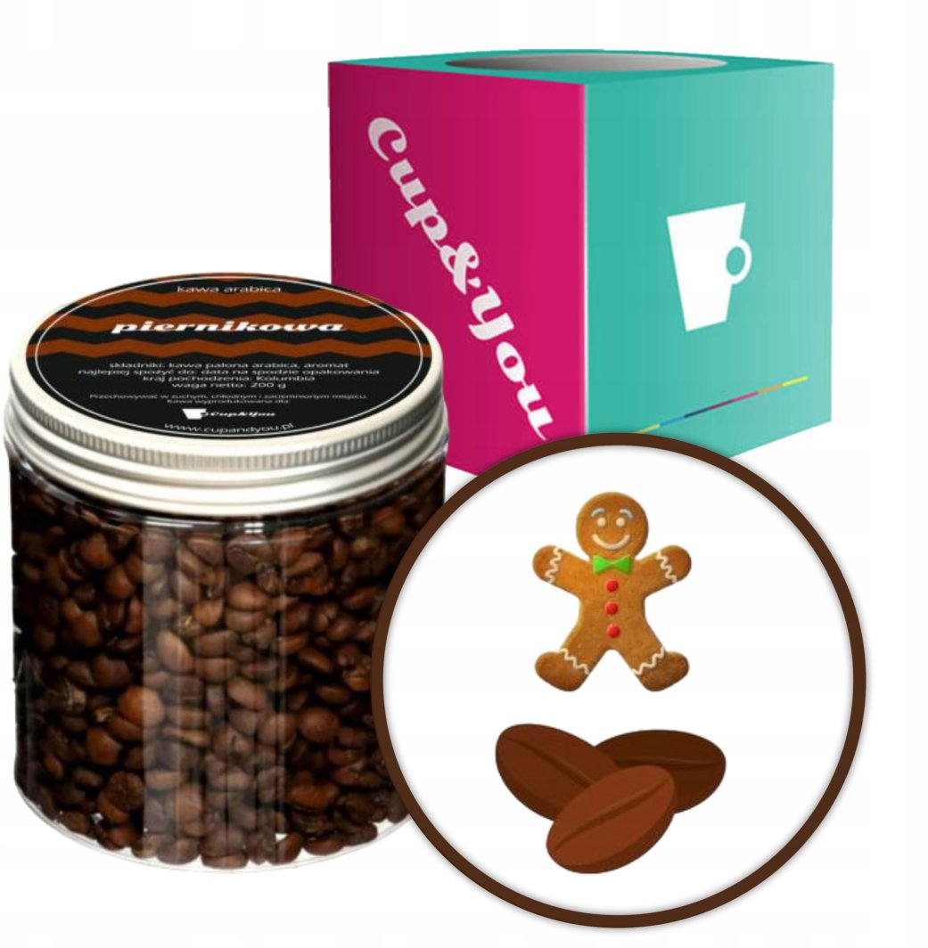 Kawa aromatyzowana smak PIERNIKOWA - KORZENNA ziarnista ARABICA 200g na prezent upominek dla kobiety mężczyzny faceta mamy taty żony męża 1