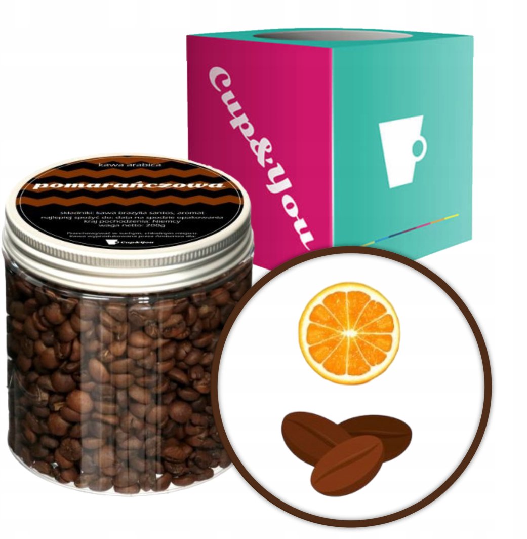 Kawa aromatyzowana o smaku POMARAŃCZY ziarnista ARABICA Cup&You 200g na prezent upominek dla kobiety mężczyzny faceta mamy taty żony męża 1